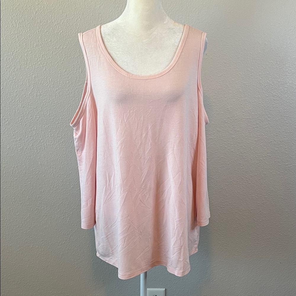 Tribal Scoopneck Cold Shoulder Pink Button Back 3/4 Sleeve Top Size Large